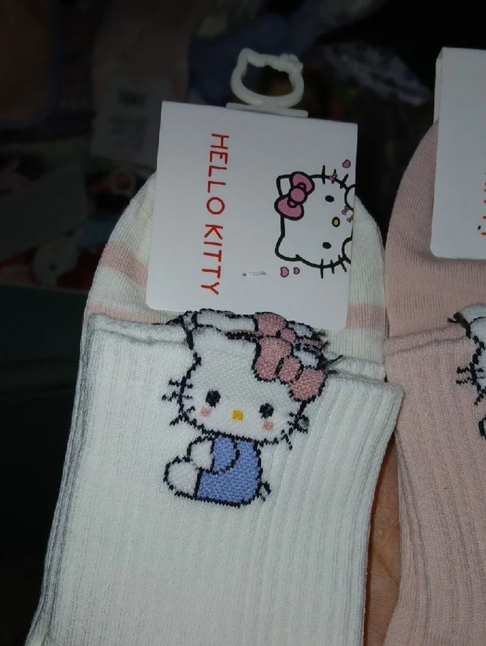 2 Hello Kitty Women's Teens Ankle Socks - White & Pink with Blue Motif